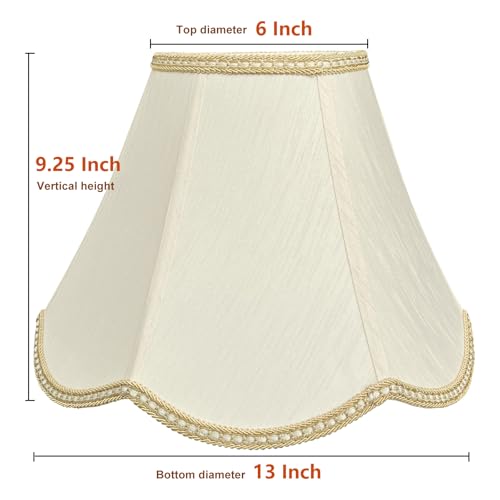 TOOTOO STAR Small Scalloped Lampshades,6" x 13" x 9.25" bell shaped Lampshade, handmade beige DIY Vintage lamp shades for Floor or Table Lamp - Image 2
