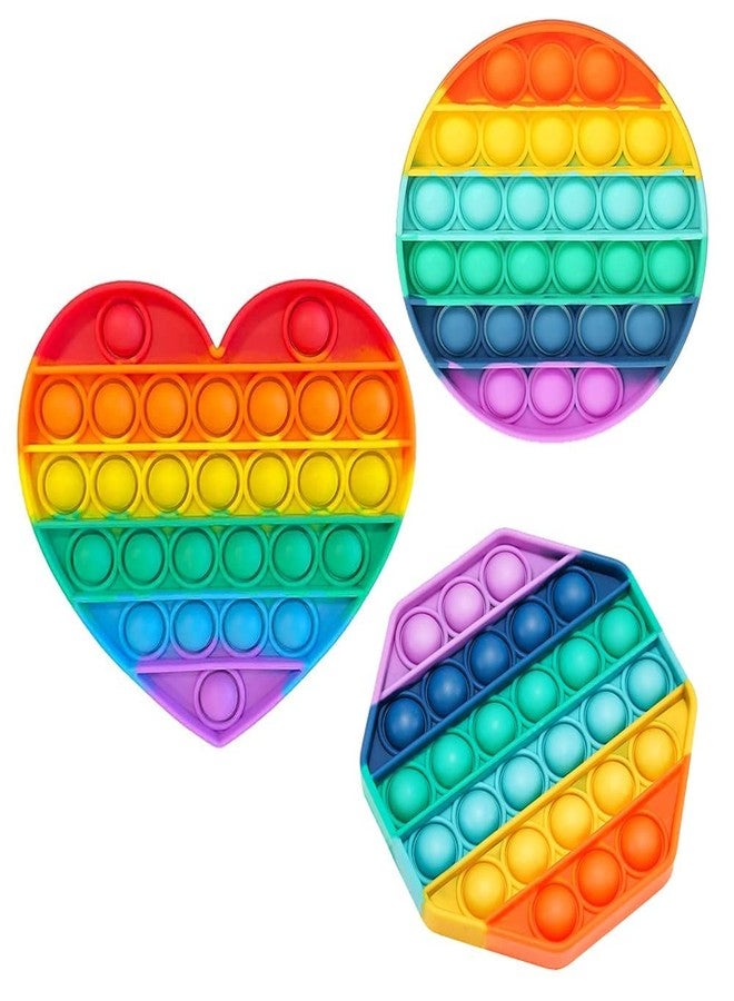PRIMEFAIR Pop it Fidget Toys, Pop it Fidget Toy pop it Rainbow Pop Bubble, BPA Free Silicone, Push Bubbles Toy for Autism Stress Reliever, Sensory Toy (Heart-Octagone-Circle) - Image 1