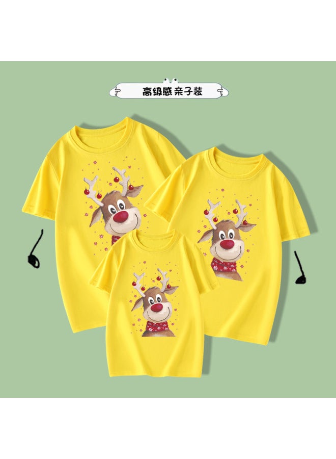 Christmas Fawn Red Cross New Year Parent-child T-shirt Family Of Three And Four Western-style Mother-daughter Mother-child Summer Fashion
