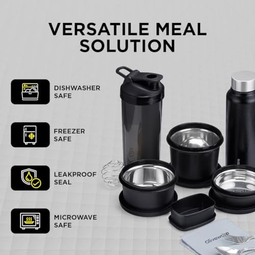 SOPL-OLIVEWARE oliveware Teso Fuel Meal Combo Lunch Box Set | Set of 3 Containers (290ml, 450ml, 600ml) | Pickle Box (130ml) | Stainless Steel Bottle (750ml) | Plastic Sipper (750ml) | Cutlery Set & Napkin - Blue - Image 3