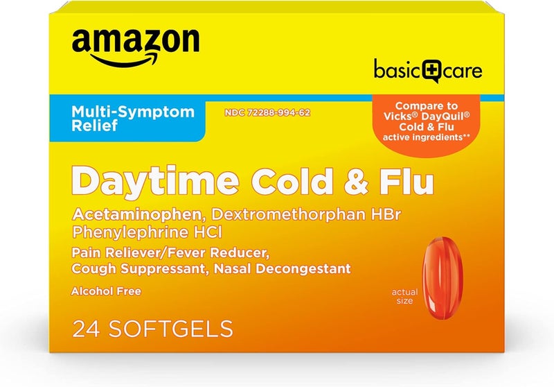 Care Daytime Cold and Flu Relief Softgels NonDrowsy Cold Medicine Relief of Pain Fever Cough Sore Throat Nasal Congestion 24 Count - Image 1