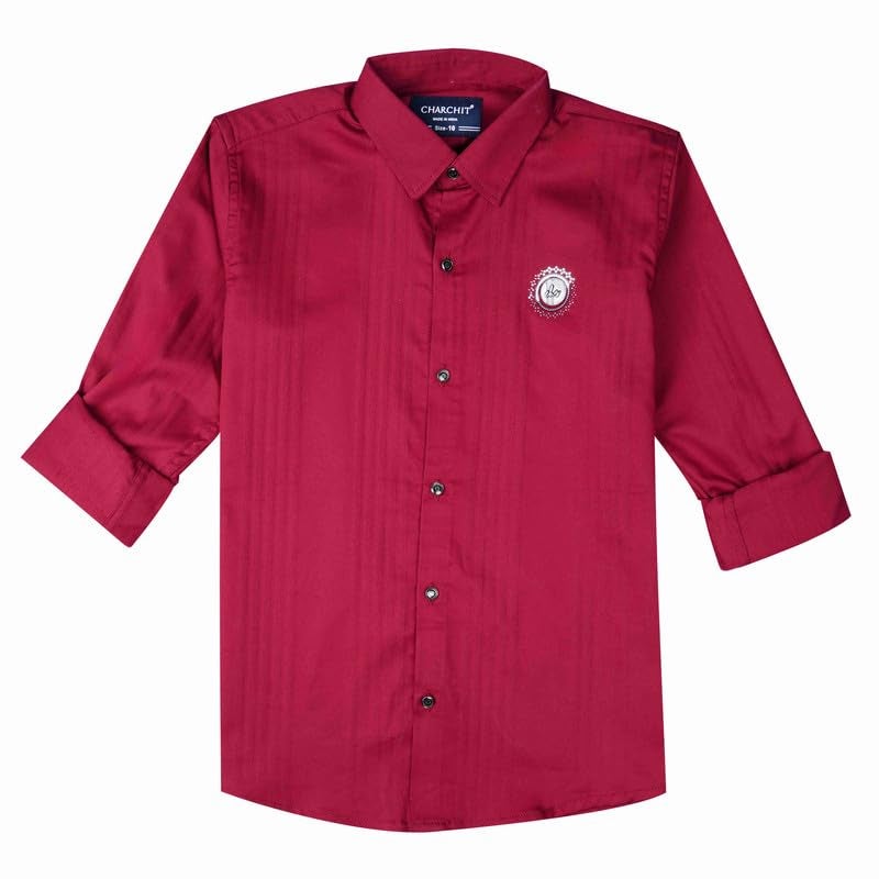 CHARCHIT Boys Cotton Blend Solid Full Sleeves Casual Shirt - Red - Image 4