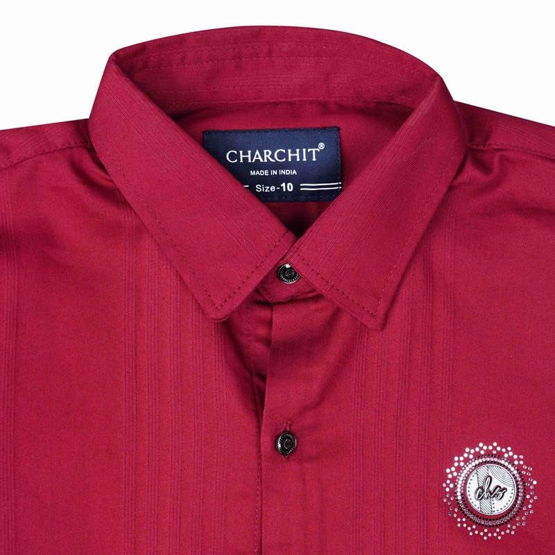 CHARCHIT Boys Cotton Blend Solid Full Sleeves Casual Shirt - Red - Image 5