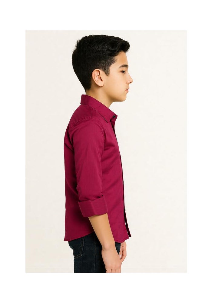 CHARCHIT Boys Cotton Blend Solid Full Sleeves Casual Shirt - Red - Image 3