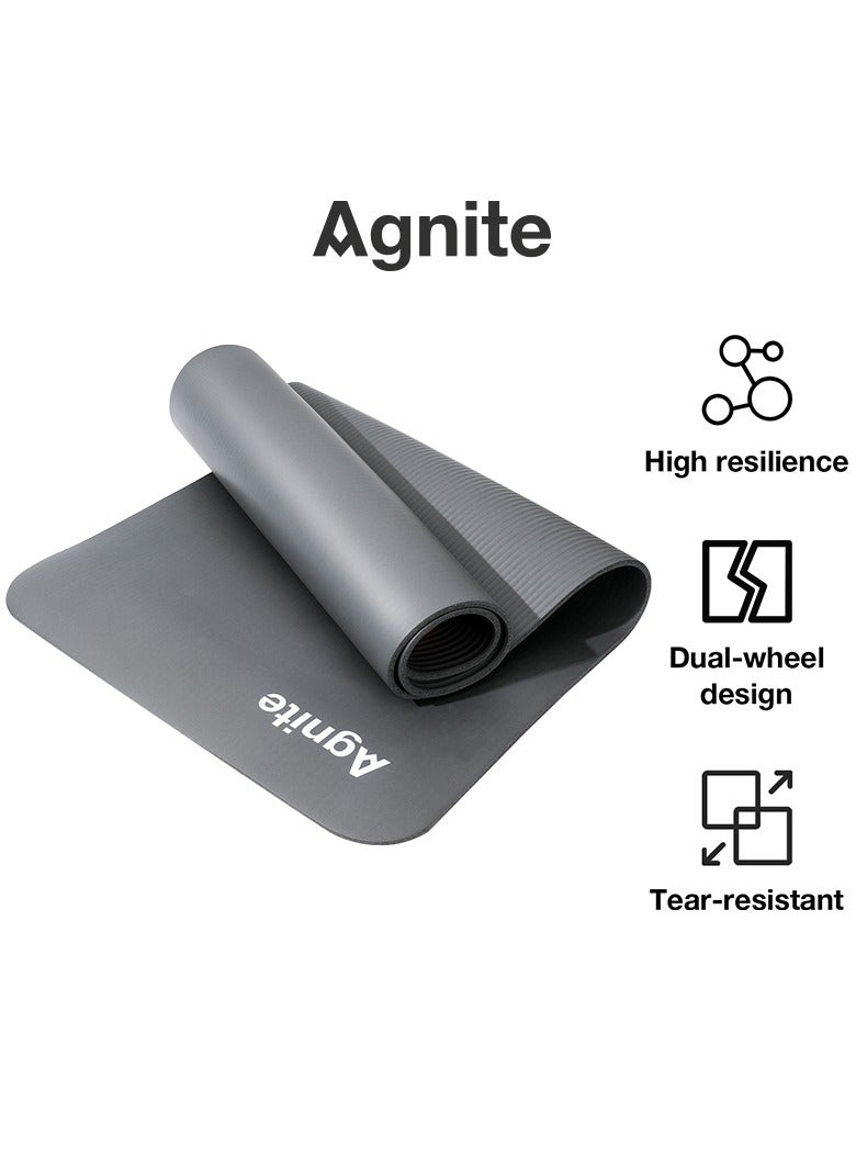 Agnite حصيرة يوغا Er202 عالية المرونة غير قابلة للانزلاق، مقاومة للتمزق، تصميم مزدوج الطبقات للتمارين في المنزل والصالة الرياضية، لون رمادي. - Image 1