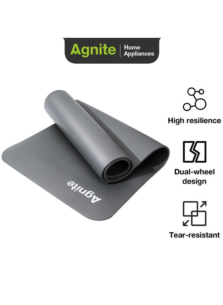 Agnite حصيرة يوغا Er202 عالية المرونة غير قابلة للانزلاق، مقاومة للتمزق، تصميم مزدوج الطبقات للتمارين في المنزل والصالة الرياضية، لون رمادي. - Image 2