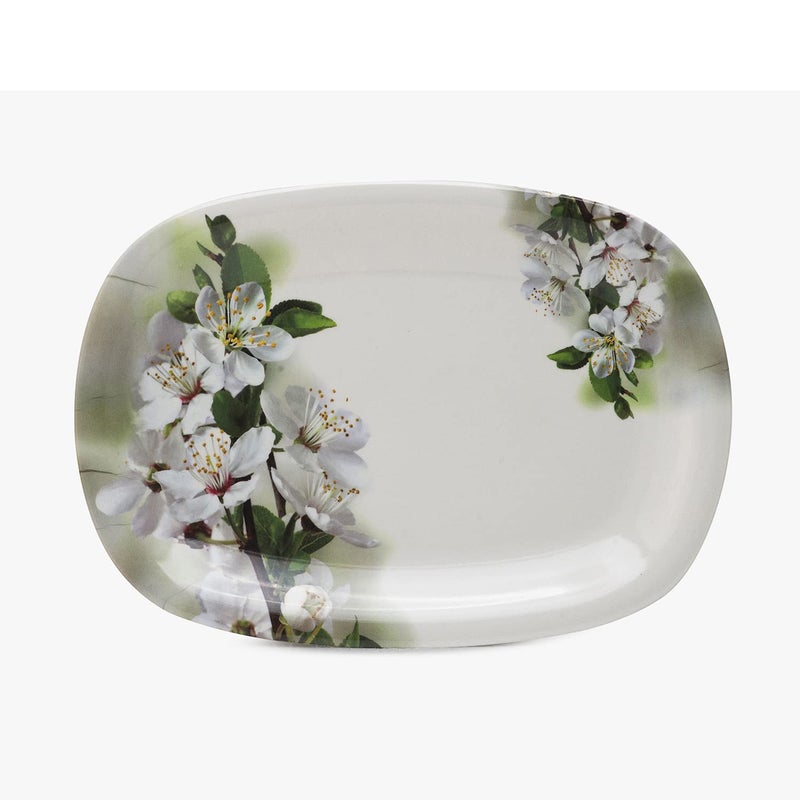 Bataniya Melamine Round Lily Floral 9 pcs Serving Set with 1 Serving Tray, 4 Veg Bowl and 4 Tea Spoon for Snacks, Desserts and Other eateries. - Image 2