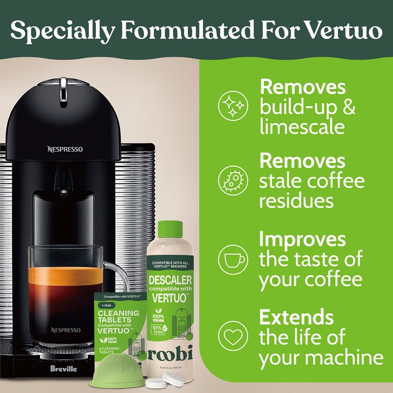 Roobi Nespresso Compatible Vertuo Cleaning & Descaling Kit. Includes 1 Bottle of Descaling Solution, 6 Cleaning Tablets and 1 Reusable Pod. Carbon Neutral Vertuoline Maintenance Kit. 6 Month Supply. - Image 5