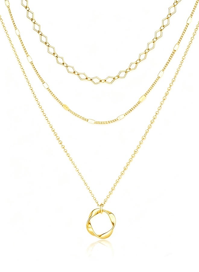 هابي دي قلائد ذهبية متعددة الطبقات للنساء، قلادة رقيقة قابلة للتكديس مطلية بالذهب عيار 14 قيراط/فضة، قلائد للطبقات على الشاطئ، قلادة عصرية لطيفة، طقم مجوهرات عصري، هدايا للنساء والفتيات المراهقات - Image 1