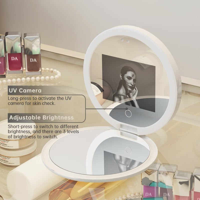 Travel Compact Mirror with UV Camera for Sunscreen Test, 2X Magnification Portable Lighted Mirror for Handbag Pocket - Image 3