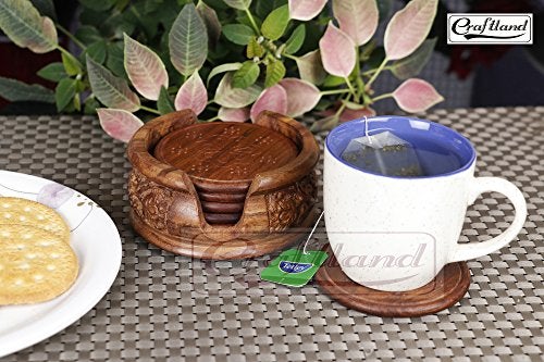 Craftland Wooden Round Carved Coaster Set for Kitchen/Dining Table,Set of 6 - Image 5