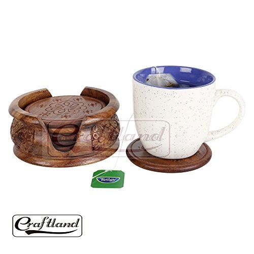 Craftland Wooden Round Carved Coaster Set for Kitchen/Dining Table,Set of 6 - Image 4