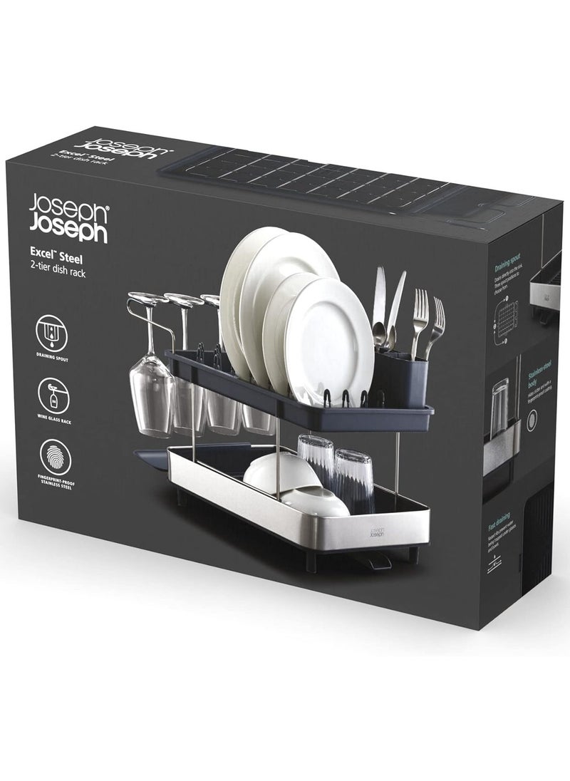 Joseph Joseph Excel Steel 2 Tier Dish Rack Black  - Image 1