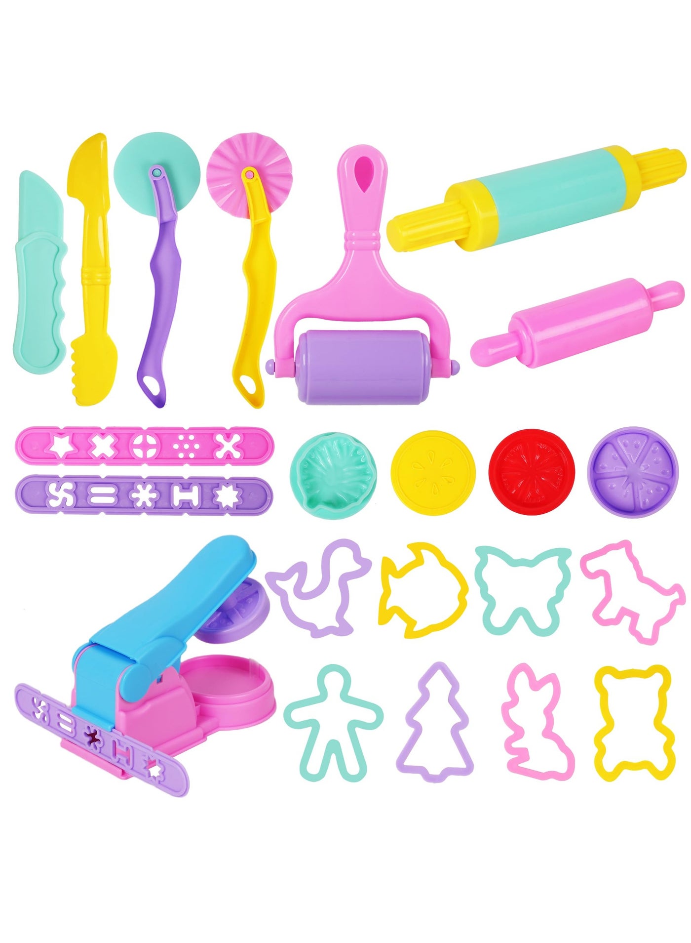 Playdough Tools and Accessories for Kids, 22 PCS Macaron Color Plastic Playdough Toys with Animal Cutters, Play Dough Tools Set for Kids Ages 2-8, Random Color