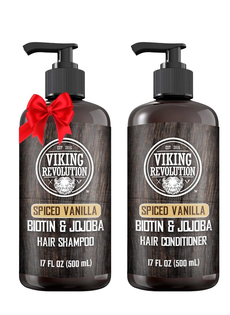 Viking Revolution Viking Revolution Spiced Vanilla Mens Shampoo and Conditioner Set with Biotin and Jojoba Oil - Natural Hair Shampoo and Hair Conditioner for Men with Vitamin B5 - Mens Shampoo for Thinning Hair (17Oz)  - Image 1