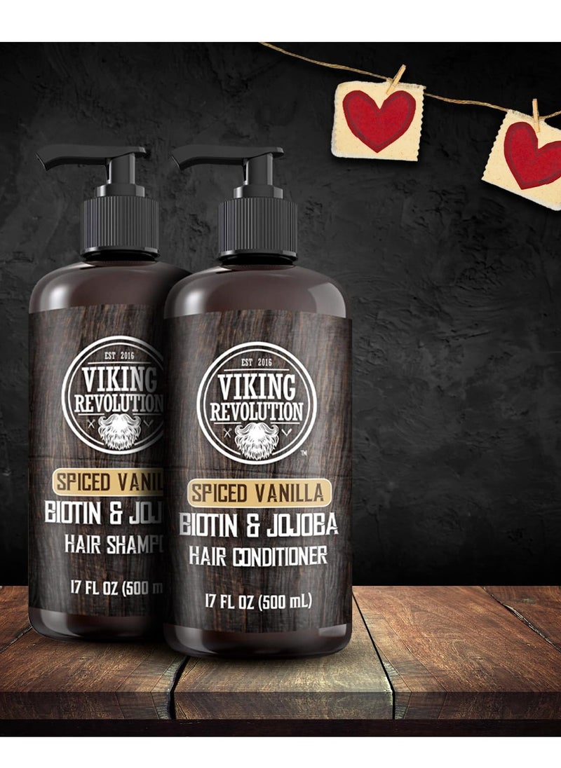 Viking Revolution Viking Revolution Spiced Vanilla Mens Shampoo and Conditioner Set with Biotin and Jojoba Oil - Natural Hair Shampoo and Hair Conditioner for Men with Vitamin B5 - Mens Shampoo for Thinning Hair (17Oz)  - Image 2