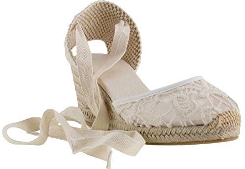 U-lite Womens Espadrille Wedge Sandals Closed Toe Platform Lace Up Ankle Strap Slingback Summer Dress Shoes White Lace-2.5" Heel 9 - Image 4