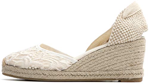 U-lite Womens Espadrille Wedge Sandals Closed Toe Platform Lace Up Ankle Strap Slingback Summer Dress Shoes White Lace-2.5" Heel 9 - Image 2