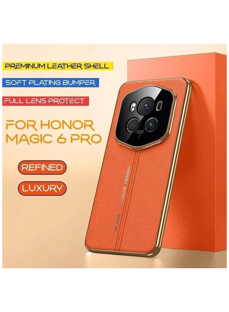 general Case Compatible with Honor Magic 6 Pro Case Luxury Leather Plating Bumper Shockproof Cover Full Lens Protecion Case for Honor Magic6 Pro - Image 2