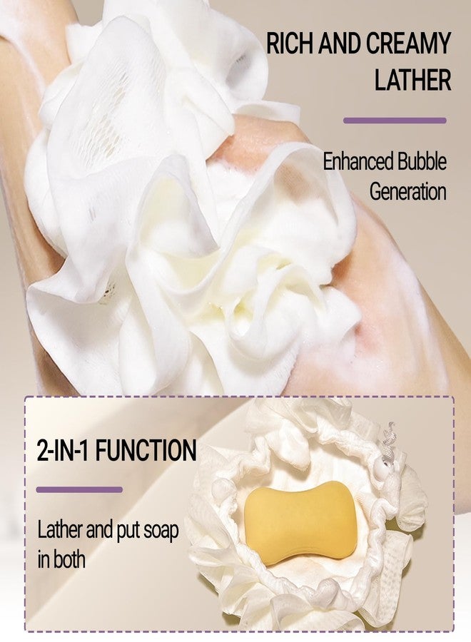ROBOHOOK 2 PCS Soap Bar Loofah, 2 in 1 Loofah Washcloth Combo, Bath Sponge with Drawstring, That Holds Bar Soap, for Cleansing and Smooth Skin (Beige, Purple) - Image 4