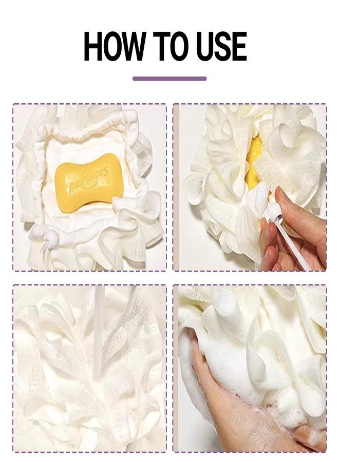 ROBOHOOK 2 PCS Soap Bar Loofah, 2 in 1 Loofah Washcloth Combo, Bath Sponge with Drawstring, That Holds Bar Soap, for Cleansing and Smooth Skin (Beige, Purple) - Image 5
