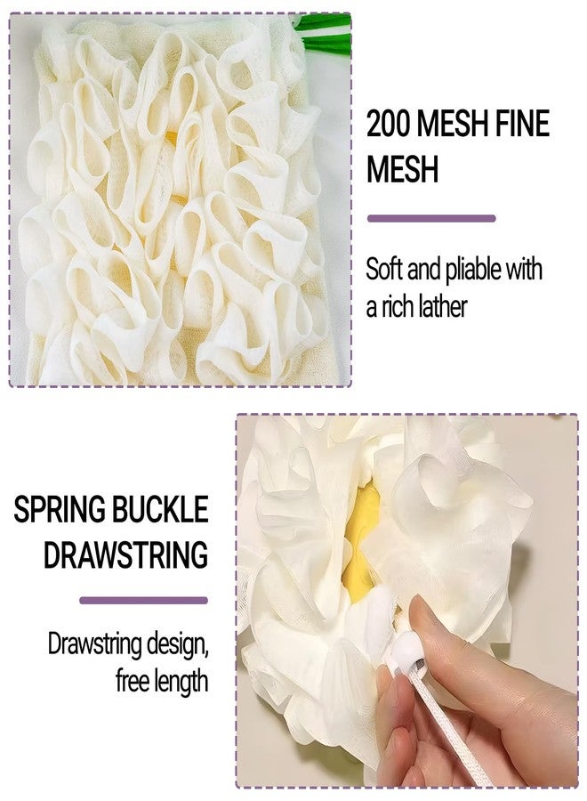 ROBOHOOK 2 PCS Soap Bar Loofah, 2 in 1 Loofah Washcloth Combo, Bath Sponge with Drawstring, That Holds Bar Soap, for Cleansing and Smooth Skin (Beige, Purple) - Image 3