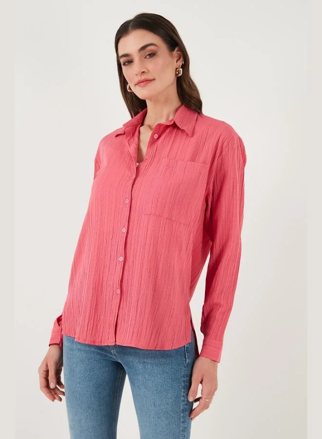 Lela Lela Regular Fit Single Pocket Short Front Long Back Crinkle Shirt Women's SHIRT 6772752