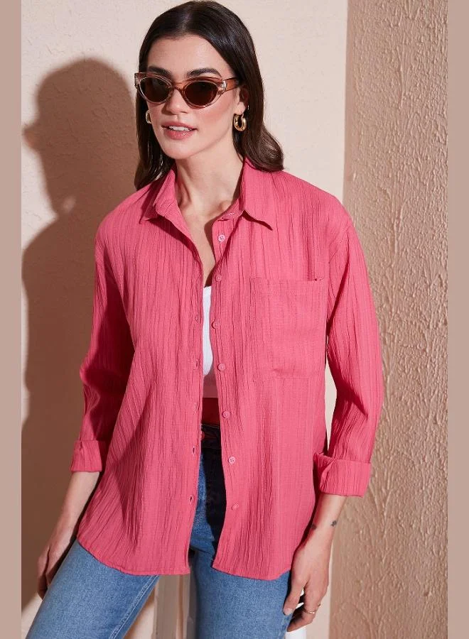 Lela Lela Regular Fit Single Pocket Short Front Long Back Crinkle Shirt Women's SHIRT 6772752