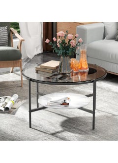 AGD AGD 2-Tier Round Coffee Table, Luxury Modern Center Table with Large Glass Top and Low Sintered Stone Storage Shelf, Home Sofa Side Furniture for Living Room 32" (Grey)  - Image 1