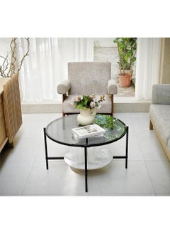 AGD AGD 2-Tier Round Coffee Table, Luxury Modern Center Table with Large Glass Top and Low Sintered Stone Storage Shelf, Home Sofa Side Furniture for Living Room 32" (Grey)  - Image 4
