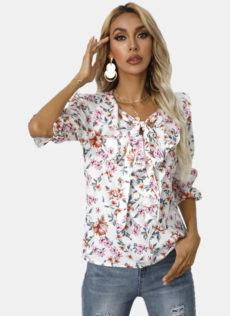 يونيكي White Printed Top