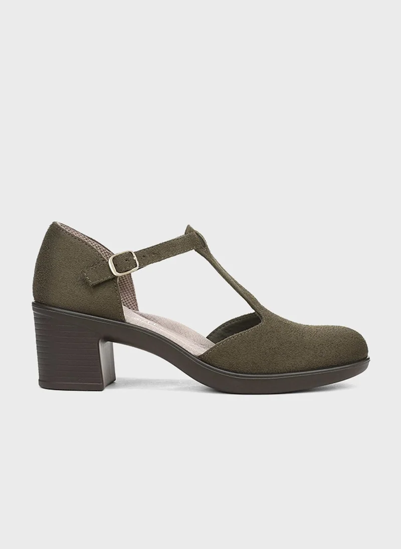 Naturalizer Womens NALADY T-Strap Block Heel Pumps, Olive
