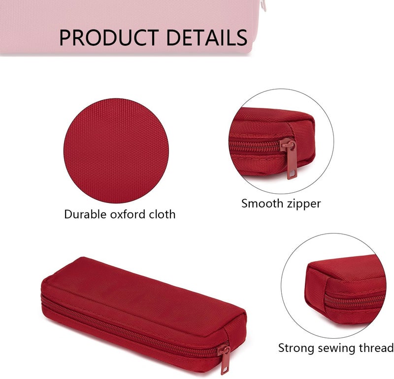 YONBEN Multicolor Zipper Pencil Pouch Pen Bag Canvas Pencil Case Stationery Bag, Red , 7.3"(L)*1.57"(W)*3"(H) - Image 4