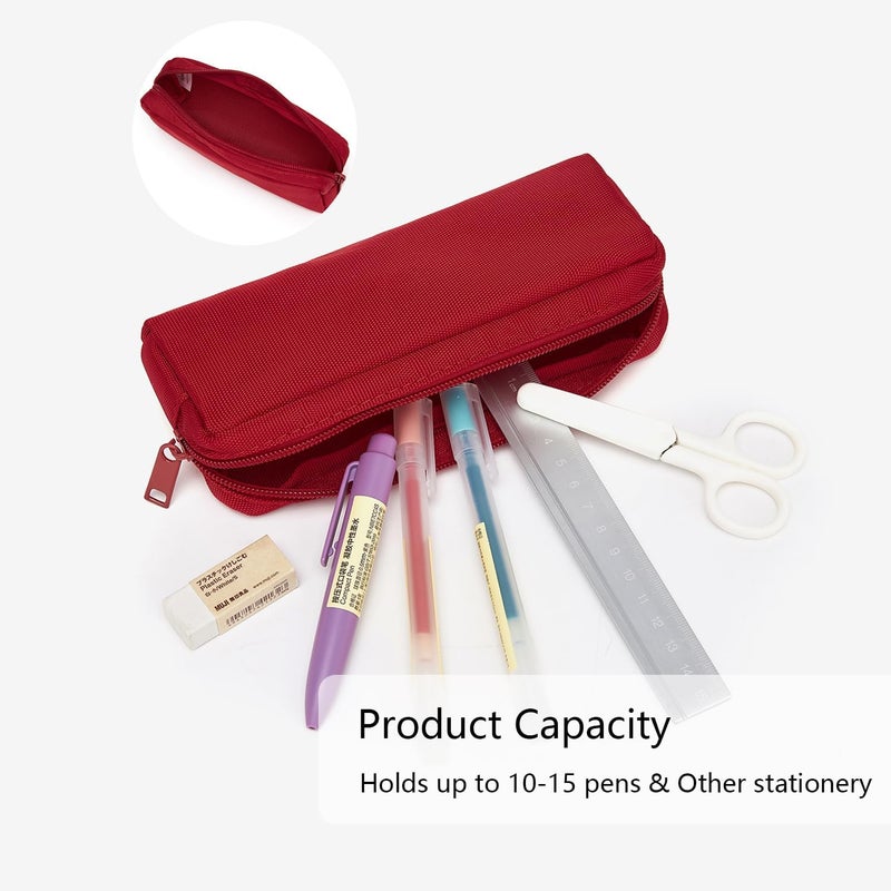 YONBEN Multicolor Zipper Pencil Pouch Pen Bag Canvas Pencil Case Stationery Bag, Red , 7.3"(L)*1.57"(W)*3"(H) - Image 5