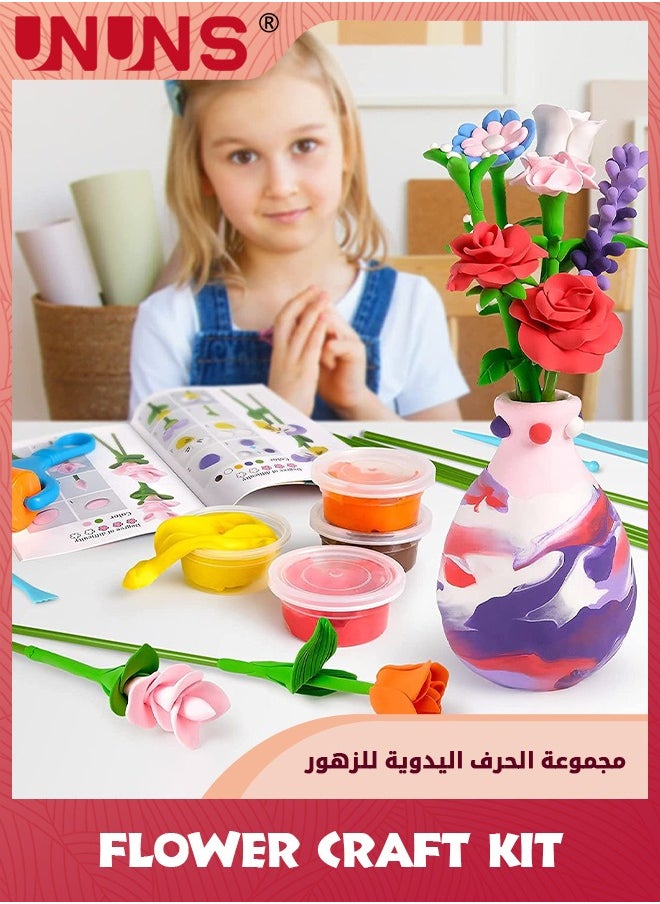 UNUNS 10 Colour Craft Kit,Flower Craft Kit for Kids,Make Your Own Flower Bouquet with Air Dry Clay,Arrange Clay Flowers & Create Personalized Art  - Image 5