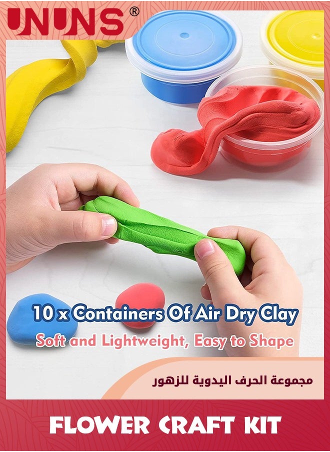 UNUNS 10 Colour Craft Kit,Flower Craft Kit for Kids,Make Your Own Flower Bouquet with Air Dry Clay,Arrange Clay Flowers & Create Personalized Art  - Image 4