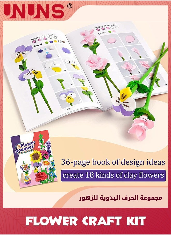 UNUNS - 10 Colour Craft Kit,Flower Craft Kit for Kids,Make Your Own Flower Bouquet with Air Dry Clay,Arrange Clay Flowers & Create Personalized Art - Image 1