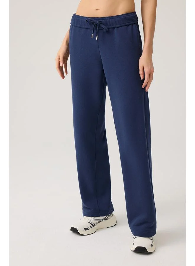 Los Ojos Navy Wide-Fit Wide-Leg Sweatpants Straight Leg.