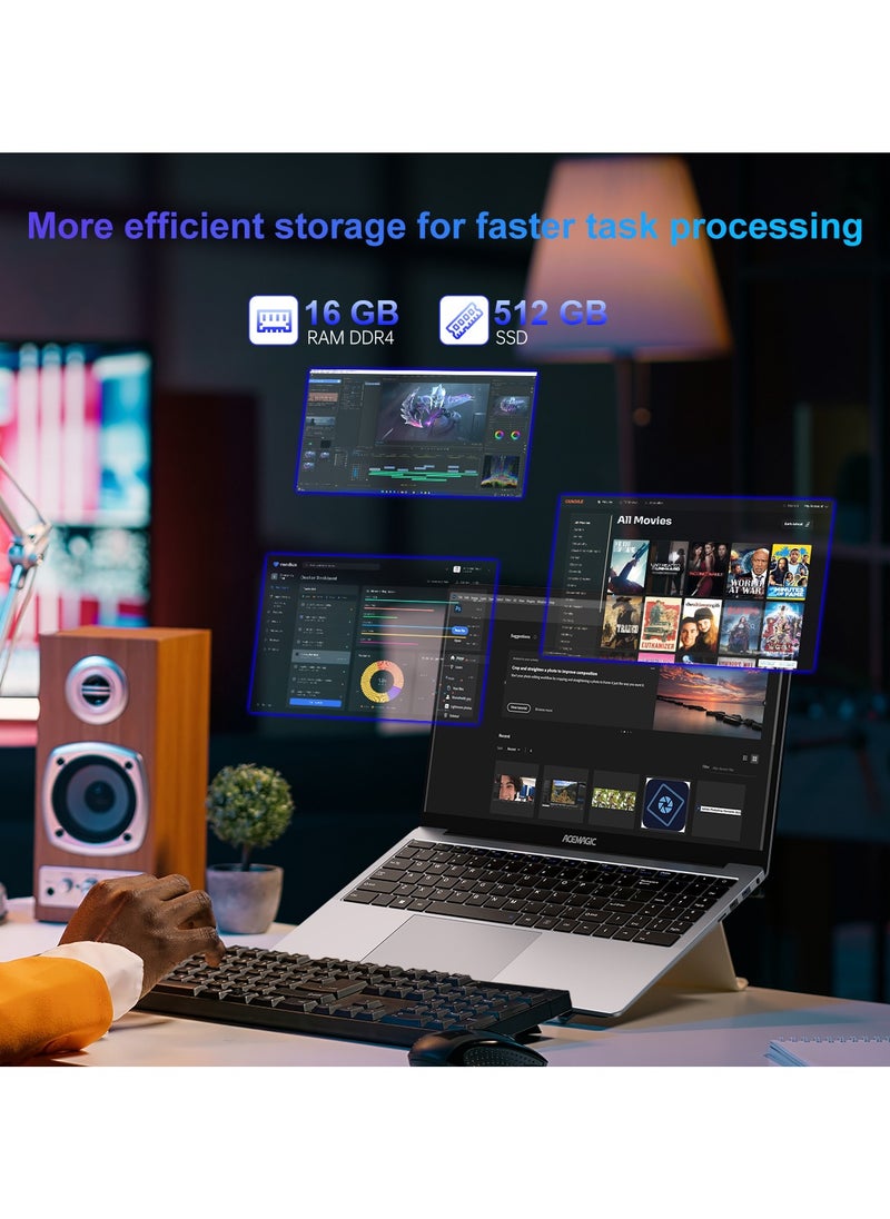 Laptop 15.6" 16GB Ram 512GB SSD Intel Quad-Core 12th Alder Lake N97 with Windows 11 Pro/USB 3.2/HDMI/Type-C/WIFI6/BT5.0/16:9/AD Metal house