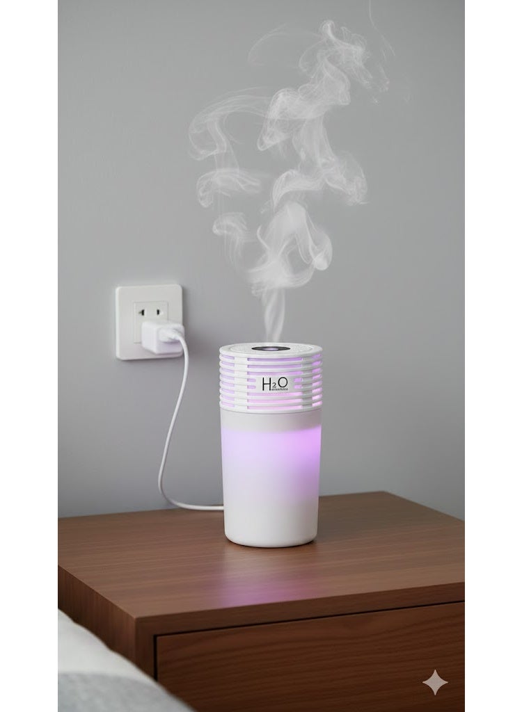 موزع زيوت عطرية صغير محمول مزود بإضاءة LED بسبعة ألوان جهاز ترطيب وتنقية هواء يعمل بمنفذ USB للسيارة والمنزل والمكتب وغرفة النوم (أبيض) - Image 3