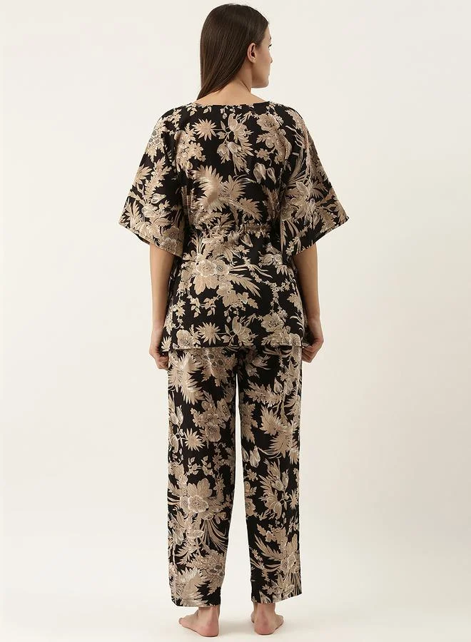 sanskrutihomes All Over Print Tie Up Detail Top with Batwing Sleeves & Pants Co-Ord by Styli
