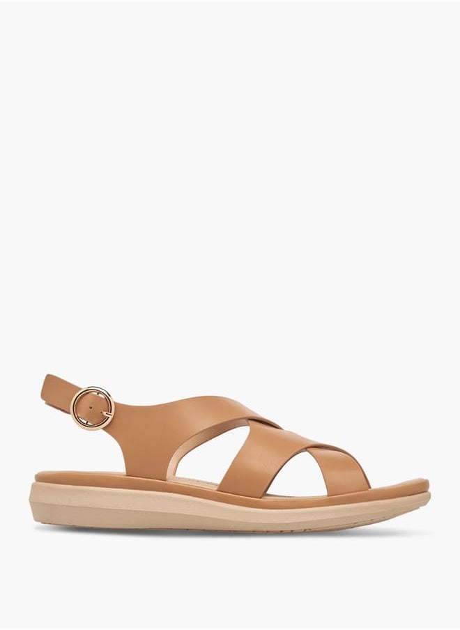 Le Confort Women's Solid Cross Strap Sandals With Buckle Closure  - Image 3