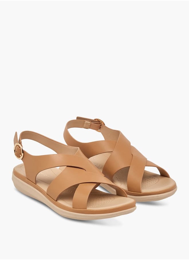 Le Confort Women's Solid Cross Strap Sandals With Buckle Closure  - Image 1