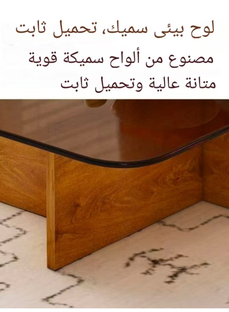 ChenDa Modern Minimalist Square Coffee Table | Thick Tempered Glass Top & Thick Wooden Base | Safe Rounded Corners Design | Suitable for Many Home Styles (Living Room / Reception Area) | 75x75x41cm - Image 2