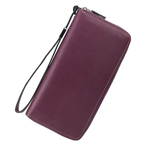 Lavemi Women's RFID Blocking 100% Leather Large Capacity Zip Around Wallet Phone Holder Clutch Travel Purse Wristlet(Large Size Vintage Purple) - Image 1