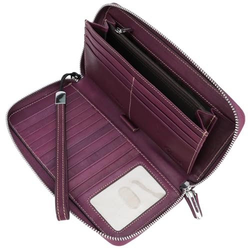 Lavemi Women's RFID Blocking 100% Leather Large Capacity Zip Around Wallet Phone Holder Clutch Travel Purse Wristlet(Large Size Vintage Purple) - Image 4