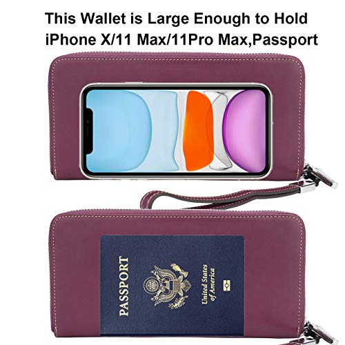 Lavemi Women's RFID Blocking 100% Leather Large Capacity Zip Around Wallet Phone Holder Clutch Travel Purse Wristlet(Large Size Vintage Purple) - Image 5