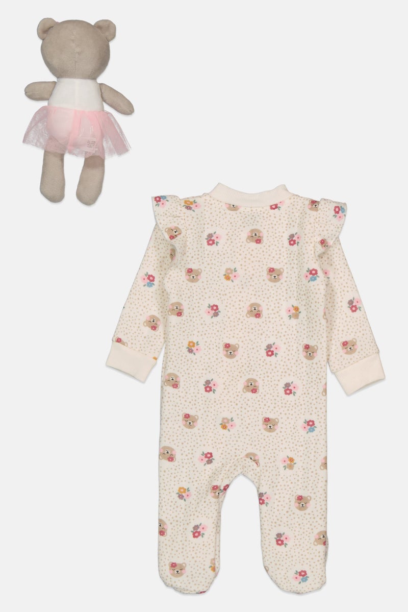 Dream Gro Toddlers Girl 2 Pcs  Allover Print Long Sleeve Romper With Flush Toy Set, Multicolor - Image 3