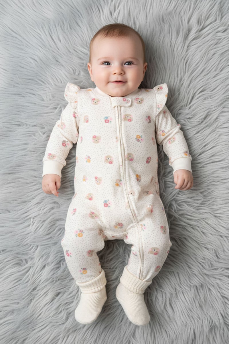 Dream Gro Toddlers Girl 2 Pcs  Allover Print Long Sleeve Romper With Flush Toy Set, Multicolor - Image 1