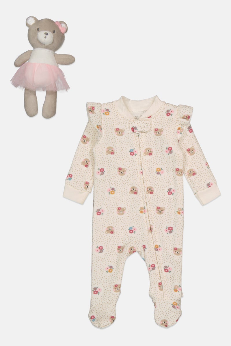 Dream Gro Toddlers Girl 2 Pcs  Allover Print Long Sleeve Romper With Flush Toy Set, Multicolor - Image 2